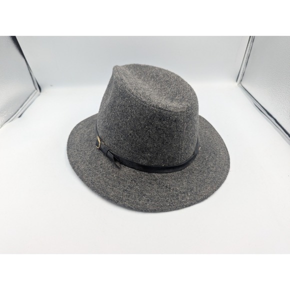 Young An Gray Fedora Hat Size L 7 1/4-7 3/8 MCM Strap Buckle Vintage - Picture 3 of 8